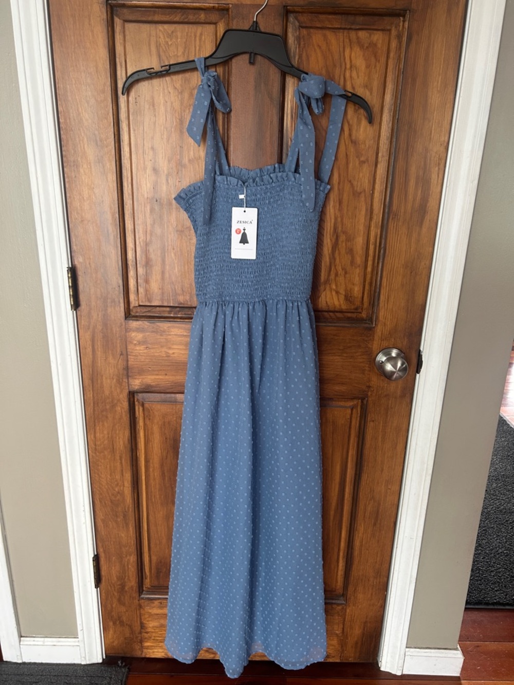 Smocked Maxi Dress in Dusty Blue
